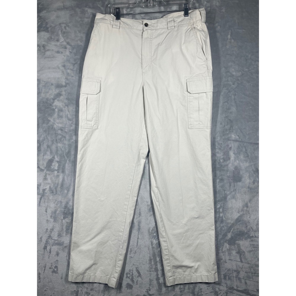 LL Bean Mens 36x34 Cargo Pants Cream Cotton Twill Straight Leg Utility 191818